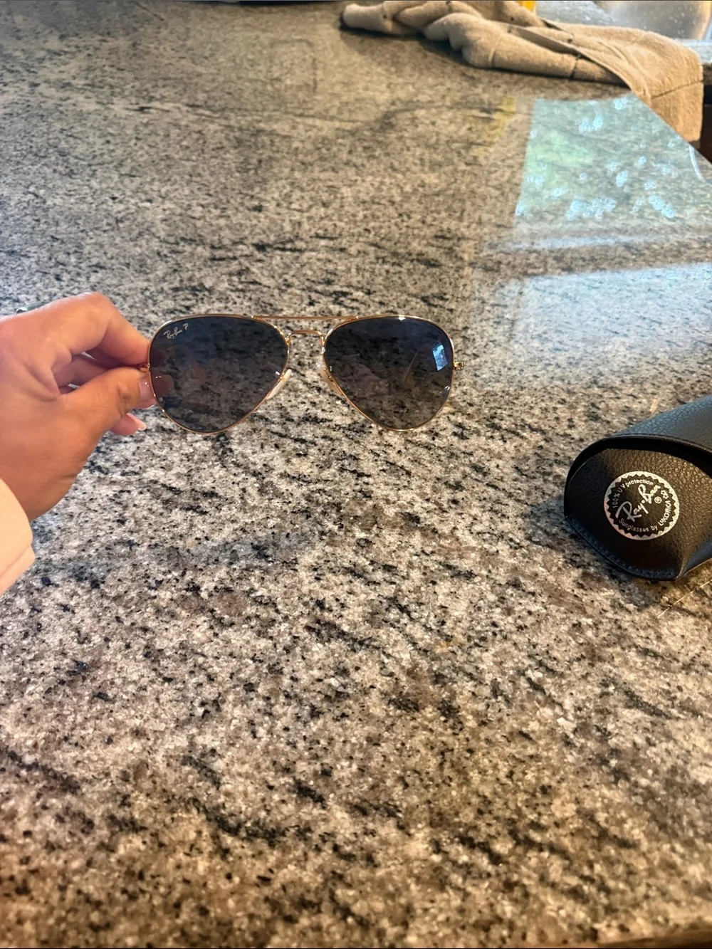 Ray-Ban Gold Frame Aviator Sunglasses with Dark Brown Lenses